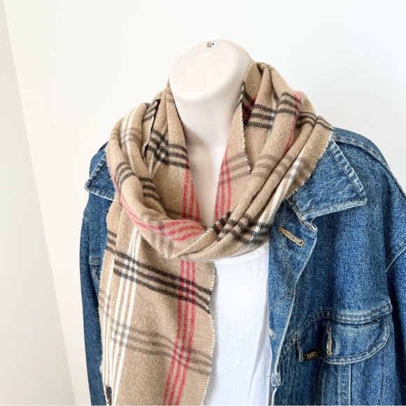 Plaid Scarf Plaid Check Pattern Neutral Tan Red‎ Black - Picture 5 of 6